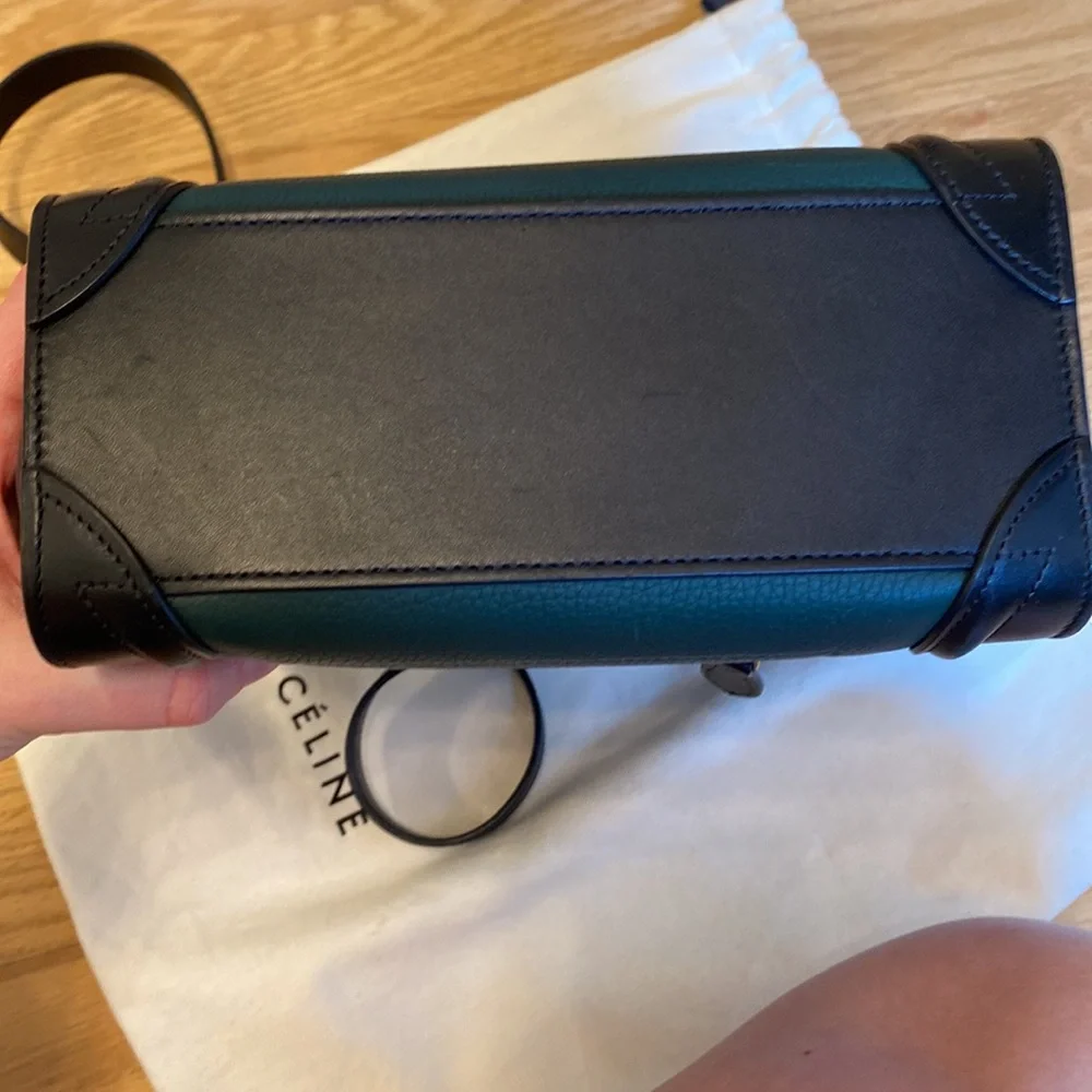 Céline mini luggage tote bicolour smooth calfskin in green and black - Picture 9 of 10